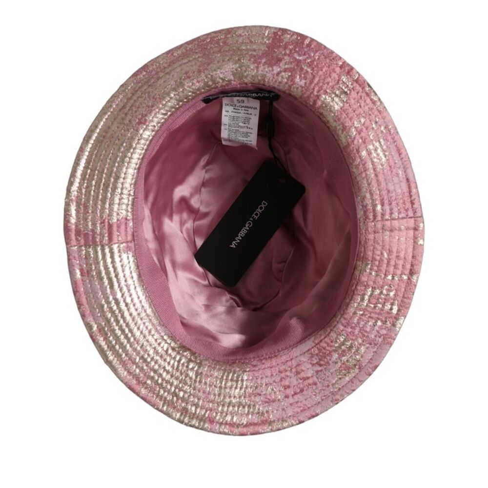 Dolce & Gabbana Pink Metallic Jacquard Pattern Bucket Capello Women's Hat